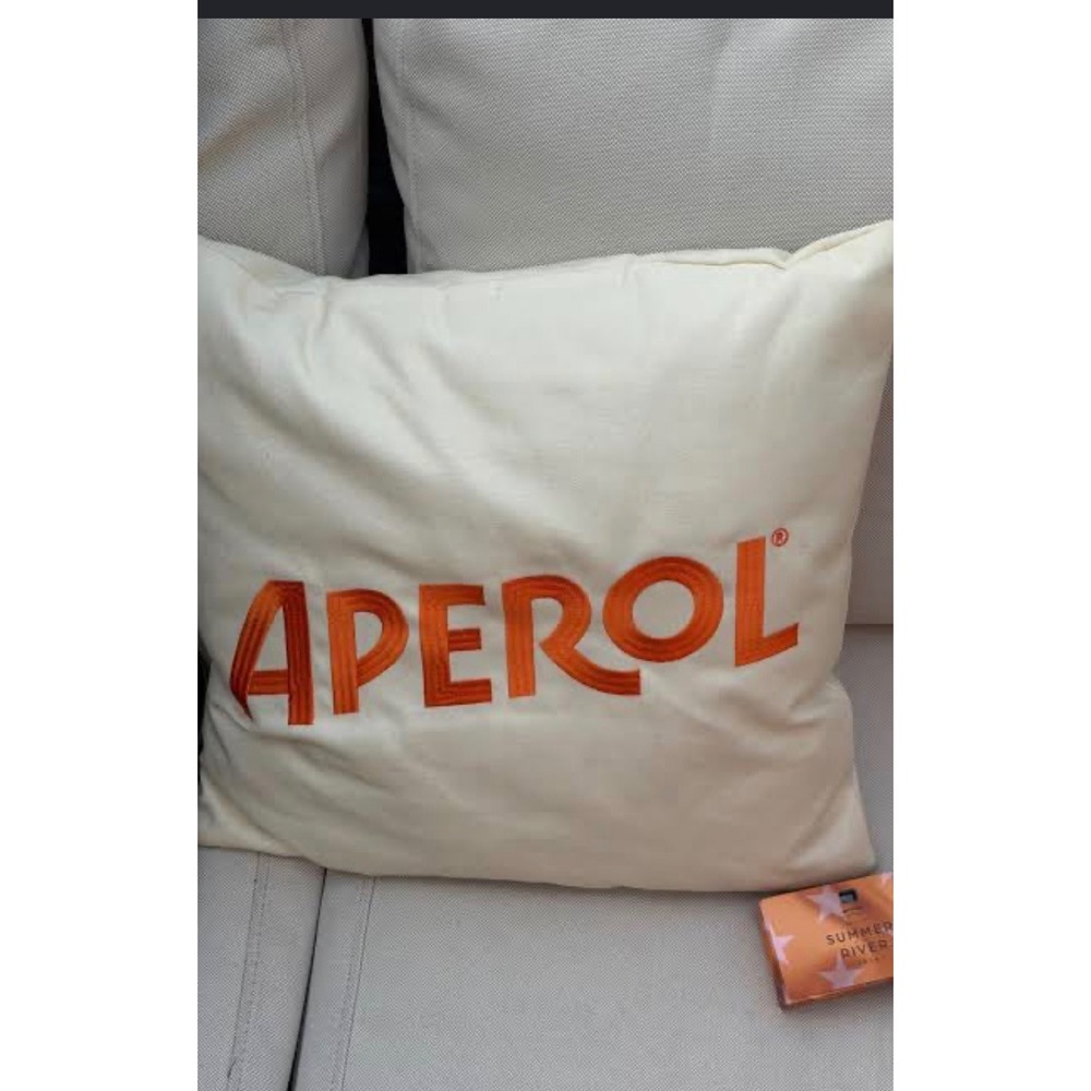 Aperol Embroidered Throw Pillow 17x17 Cream Orange Branded Home Decor New